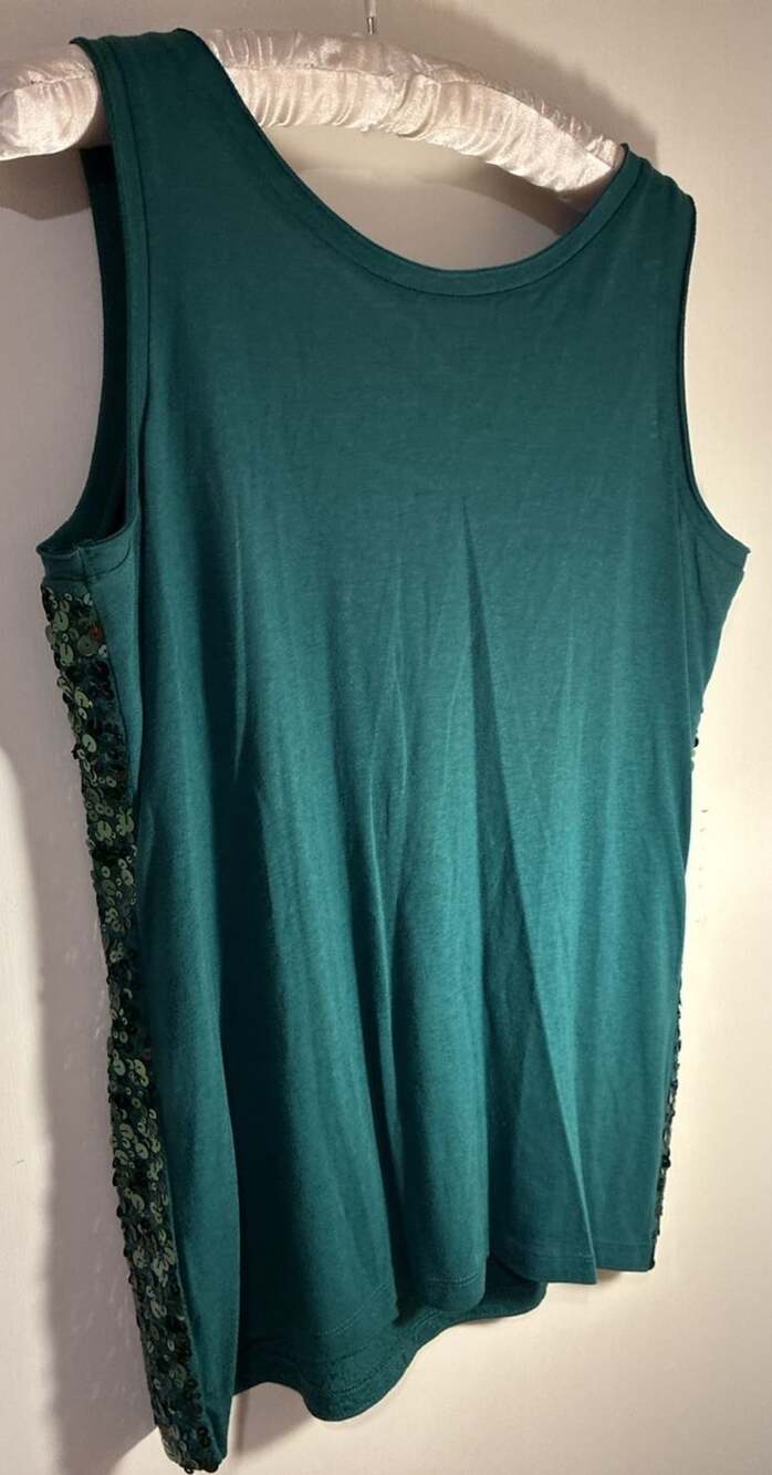Garnet Hill Sequin Tank Top Size M Green Cotton Modal - Picture 5 of 5